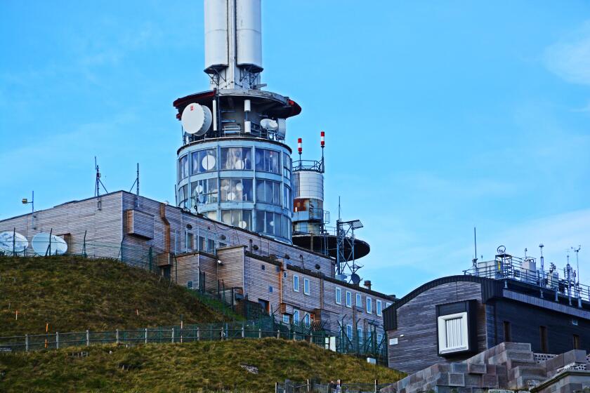 TV relay station at the summit of Puy de Dome volcano, Auvergne, Massif Central, France