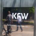 Logo of KfW (Kreditanstalt fur Wiederaufbau) in Bockenheimer LandstraBe in Frankfurt am Main (June 14, 2023)