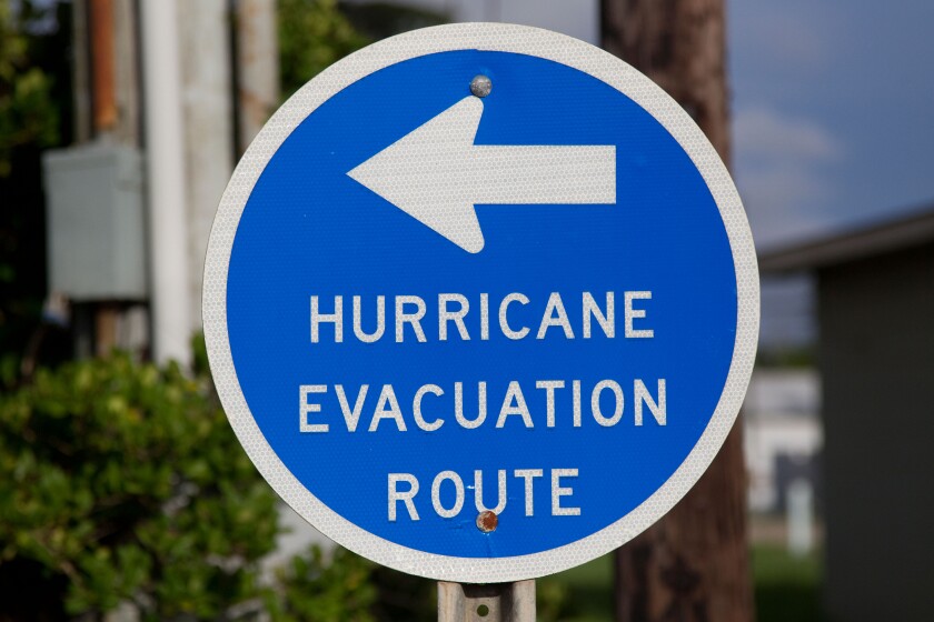 Hurricane Evacuation Route sign in blue