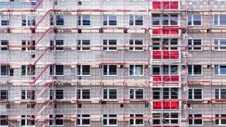 high building house in scaffolding