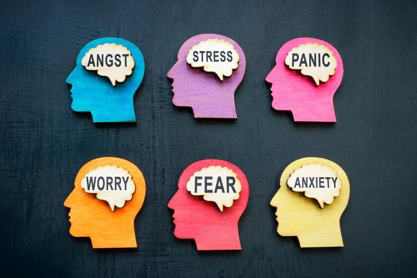 Human brains with words anxiety worry and panic. Stress at work.
