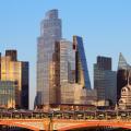 City of London skyline with Blackfriars Bridge and station, London, England, UK. Buildings incl. 22 Bishopsgate, 122 Leadenhall Street, 52 Lime Street