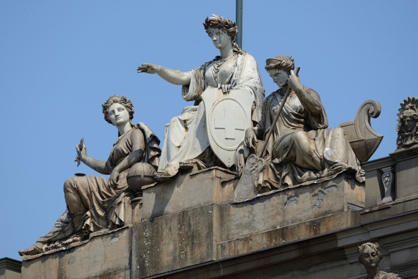 Europe, Switzerland, Zurich, train station, statue, architecture, Helvetia, statue, Swiss