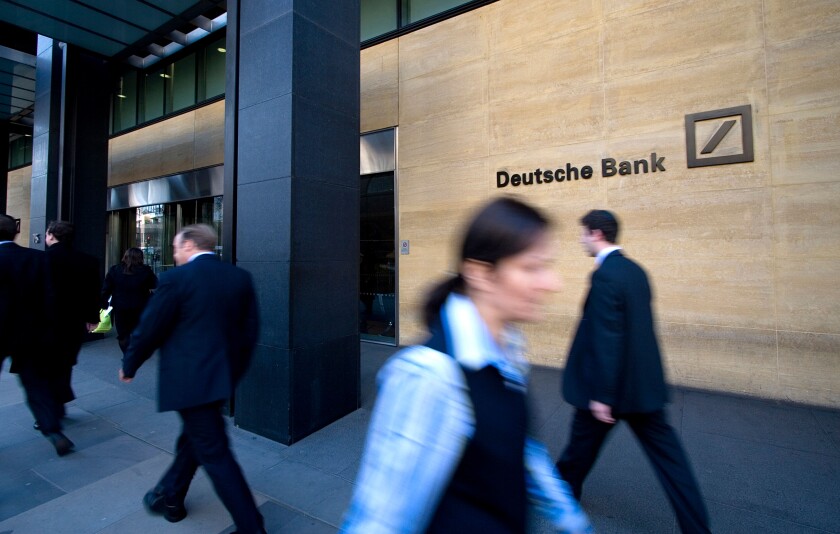 Exterior shot of Deutsche Bank, London Wall, London.