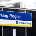 Entrance to Interparking Rogier underground parking facility in central Brussels. Brussels, Belgium 17 MAR 2026 Photo Werner Lerooy.