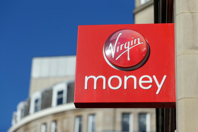 A branch of Virgin Money in the United Kingdom / Virgin Money logo, Virgin Money sign.