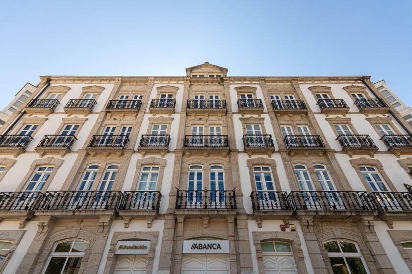 Lugo, Spain. The Casa Alvarado, an ancient palace house that now houses the Abanca Galician bank