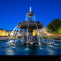Stuttgart Schlossplatz with fountain and Neues Schloss travel by night in Germany