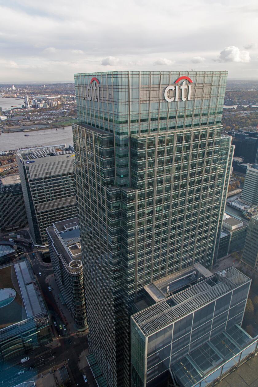 UK headquarters of CITI bank at 25 Canada Square, Canary Wharf, London.