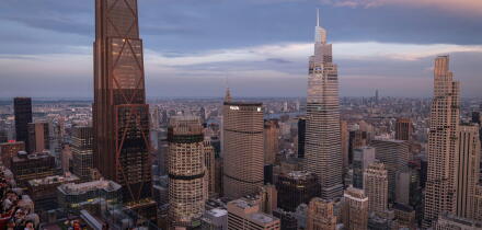 View towards the east of Midtown and the towers of Park Avenue at dusk. New York, New York, United States, 17 August 2026.