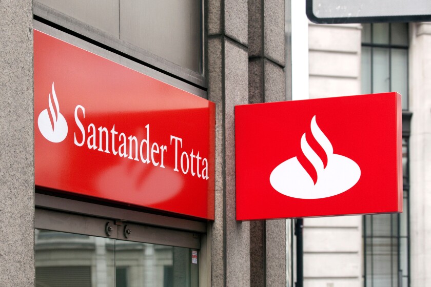 Logo of the Santander Totta Bank in London, England, United Kingdom, Europe