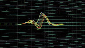 Image of data processing and diagram over black background