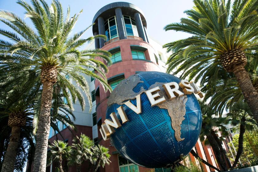 A logo sign outside of the headquarters of Universal Music Group in Santa Monica, California on September 15, 2018. Subsidiary record labels include D