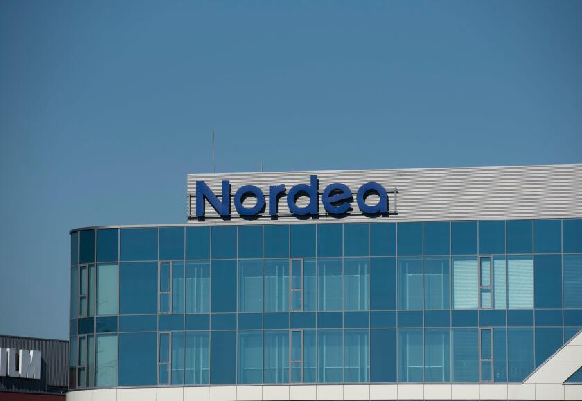 Warsaw, Poland. 18th June, 2021. Nordea Bank Abp, commonly referred to as Nordea, is a European financial services group operating in northern Europe headquartered in Helsinki, Finland sign is pictured on June 18, 2021 in Warsaw, Poland. Credit: Aleksande