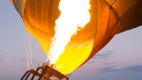 Filling the balloon with hot air before take off, balloon safari, Serengeti National Park, Tanzania