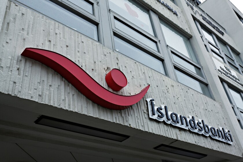 Islandsbanki sign and building, Akureyri, Iceland