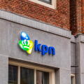 Amsterdam, NL - OCT 10, 2021: Logo signage of KPN, a Dutch landline and mobile telecommunications company, originated from a government-run postal, te