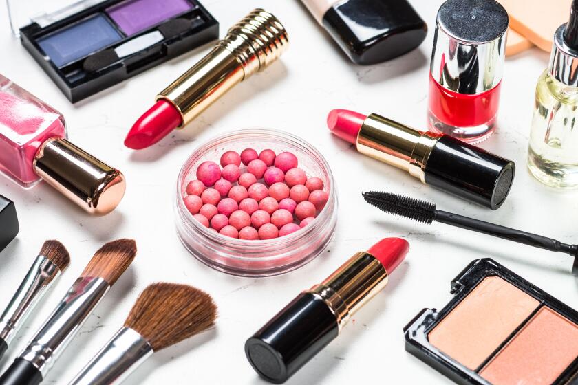 Makeup professional cosmetics on white background.