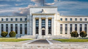 A front view of the Unites States Federal Reserve Building in the nations capital Washington DC.