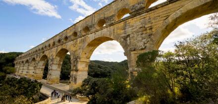 Pont du Gard ancient Roman aqueduct over the river Gardon; near  Vers-Pont-du-Gard, France