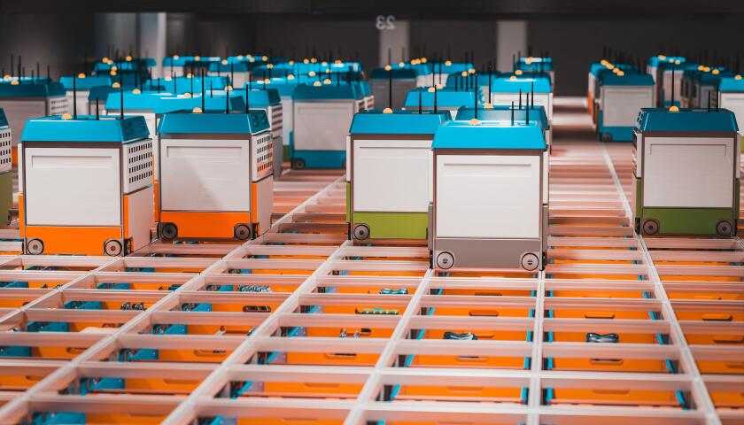 interior of a warehouse with automated logistics. 3d render.