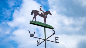 Weathervane in the shape of a racehorse and jockey