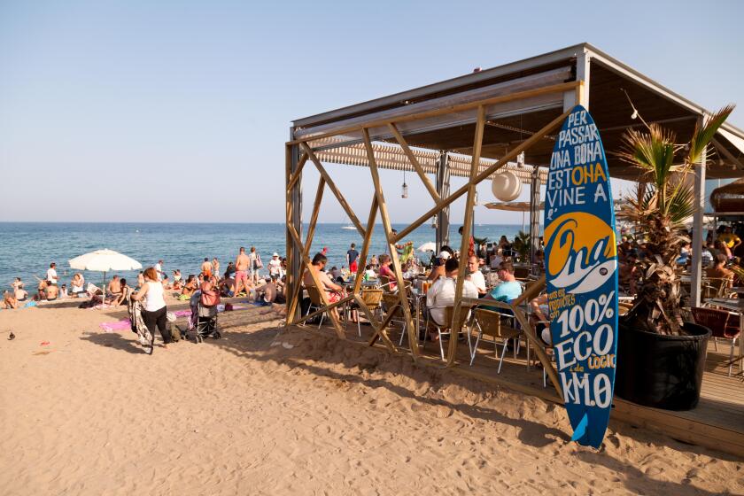 Barcelona beach cafe, Barceloneta beach, Barcelona Spain Europe