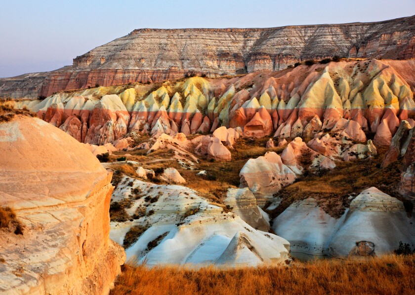 Great variety of shapes, forms and colors in the landscape of Cappadocia, Nevsehir, Turkey. Taken during a balloon flight