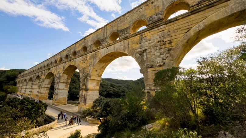 Pont du Gard ancient Roman aqueduct over the river Gardon; near  Vers-Pont-du-Gard, France