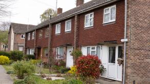 Terraced housing UK; A row of 1970s terraced houses, Newmarket Suffolk UK