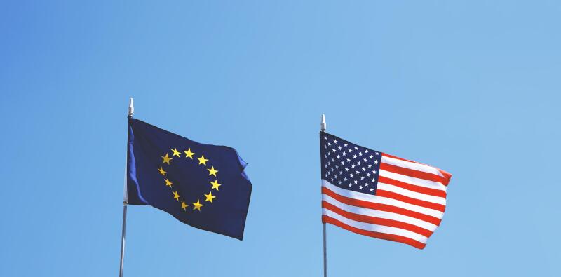 flags of Europe and United States of America next to each other - EU and USA