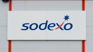 Signage for Sodexo offices in Salford Quays, Manchester, UK.