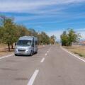 Motorhome parked in Autopista AP-68 spanish motorway rest area north west of Zaragossa, Spain