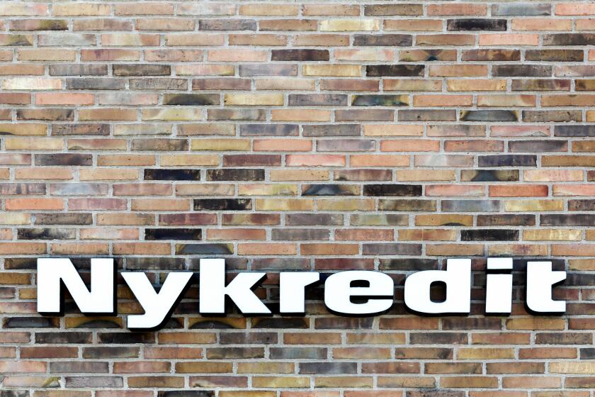 Viby, Denmark - June 11, 2016: Nykredit sign on a wall. New Credit called Nykredit in danish is one of Denmark's leading financial services companies