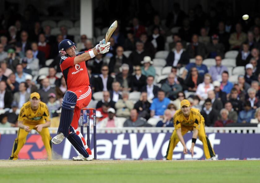 England's Matt Prior bats during the One-day International match at the Oval, London.