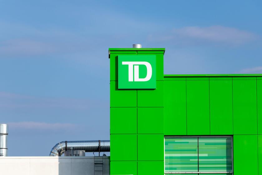 TD Canada Trust logo atop of a location, on a sunny afternoon near Toronto.