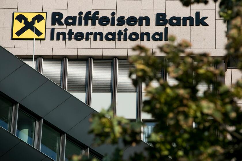 A logo sign outside of the headquarters of Raiffeisen Bank International (RBI) in Vienna, Austria, on September 5, 2018.