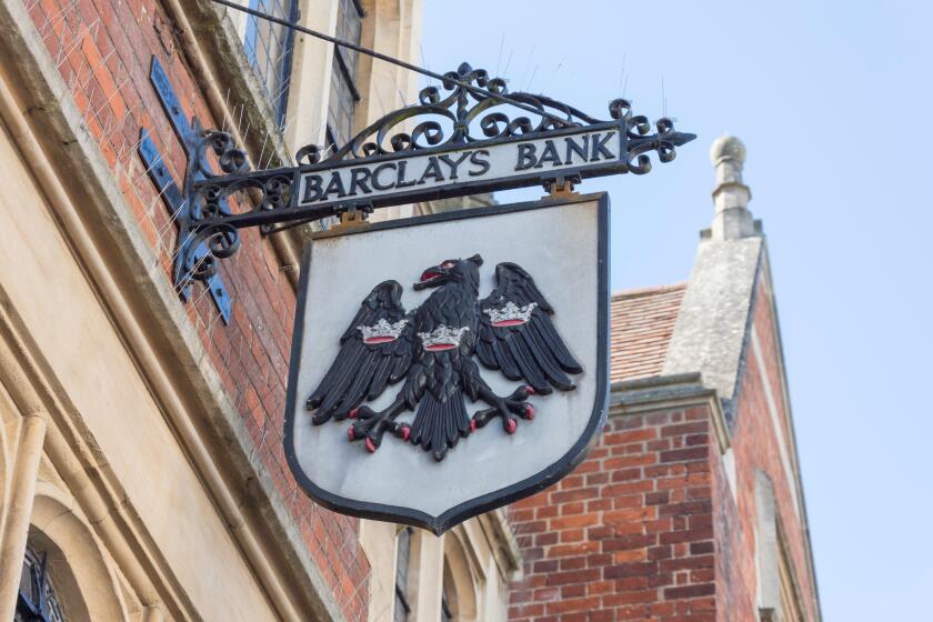 Vintage Barclays Bank sign, High Street, Royston, Hertfordshire, England, United Kingdom