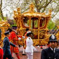 King Charles III and Queen Camilla Travel Back To Buckingham Palace In The Gold State Coach As Part Of The Coronation Procession, London, UK.