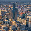 Paris, France - 03 03 2026: Montparnasse Tower: View of tower BPCE Est at sunset from the rooftop