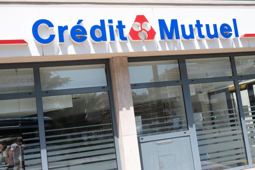 A shop sign of Credit Mutuel, on May 15, 2022 in Cannes, France. Photo by David Niviere/ABACAPRESS.COM