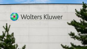 A logo sign outside of a facility occupied by Wolters Kluwer in Frederick, Maryland on August 30, 2015.