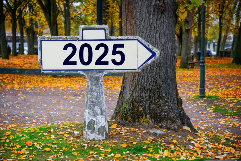 2025 written on an old french roadsign, fall background new year greeting card