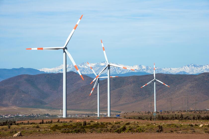 Wind farm (Spanish: parque eolico) in the mining regions of Atacama and Coquimbo, northern Chile