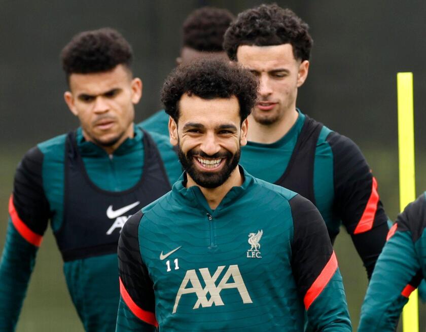 Soccer Football - Champions League - Liverpool Training - AXA Training Centre, Liverpool, Britain - May 2, 2022 Liverpool's Mohamed Salah during training Action Images via Reuters/Jason Cairnduff