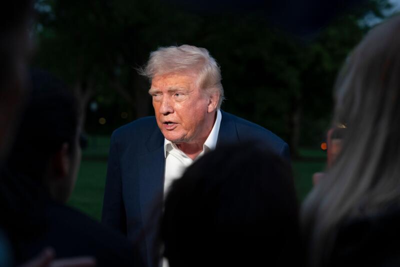 United States President Donald J Trump speaks to the media as he returns to the White House in Washington, DC, after a trip to Florida, May 4, 2025Credit: Chris Kleponis/Pool via CNP /MediaPunch