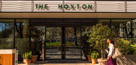 LONDON - APRIL 7, 2026: SHEPHERDS BUSH ? The Hoxton modern hotel or aparthotel entrance