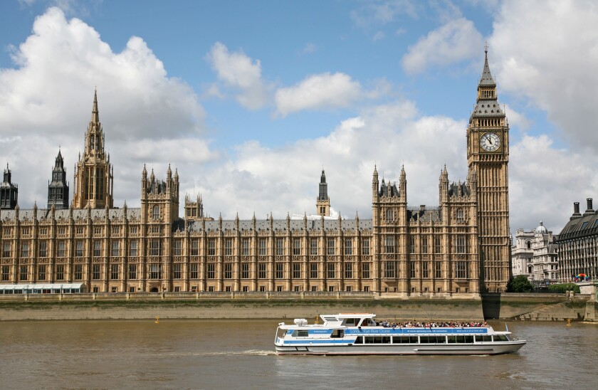 London, Parliament Building view from Thames River