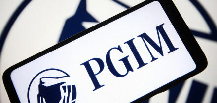 In this photo illustration, PGIM, Inc. (formerly Prudential Investment Management) logo is seen displayed on a smartphone screen and in the background. (Photo by Pavlo Gonchar / SOPA Images/Sipa USA)