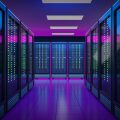The,Row,Of,Hosting,Server,Racks,Container,With,Pink,Blue